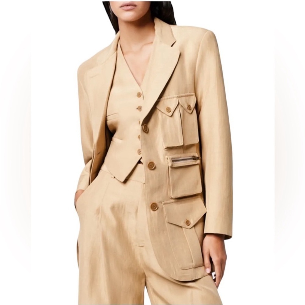 Smythe Surplus Khaki Linen-Blend Cargo Blazer size small